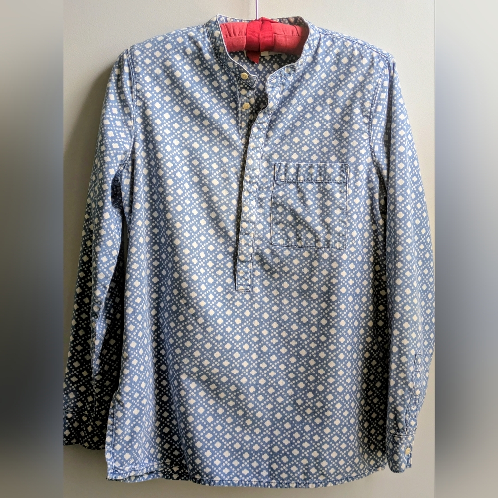 Madewell Blue and White Printed Band-Collar Top